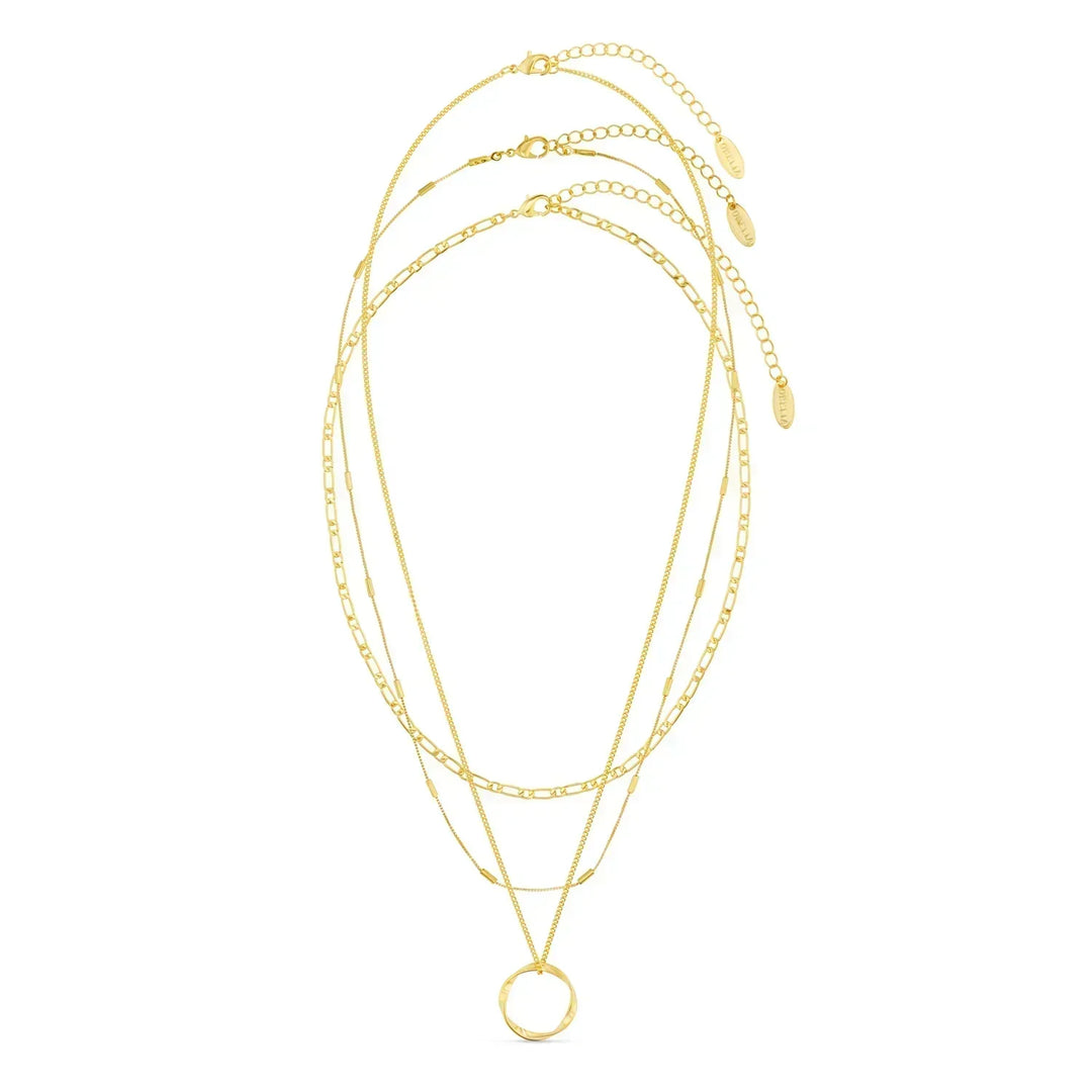 Open Circle Necklace with Three Rows | Gold