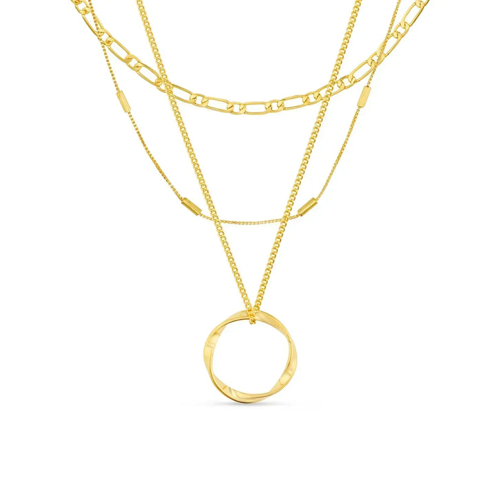 Open Circle Necklace with Three Rows | Gold