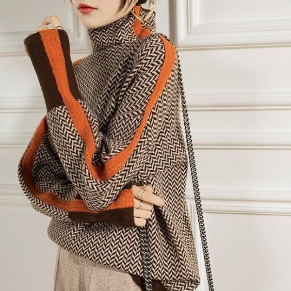 Clara™ | Pull à Col Roulé à Rayures Contrastées