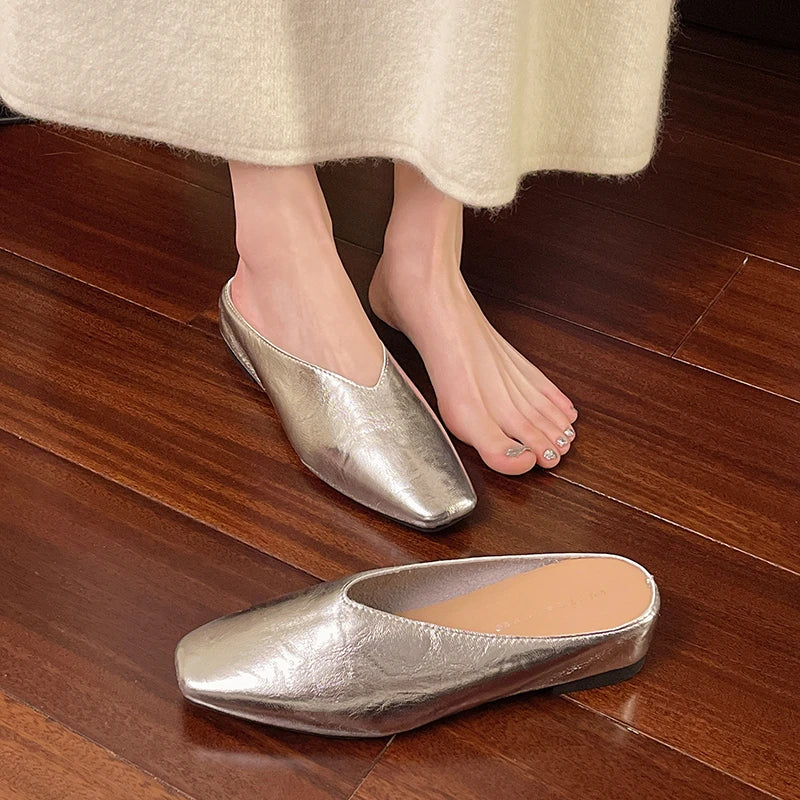 Beatrice | Mules Métalliques à Bout Carré