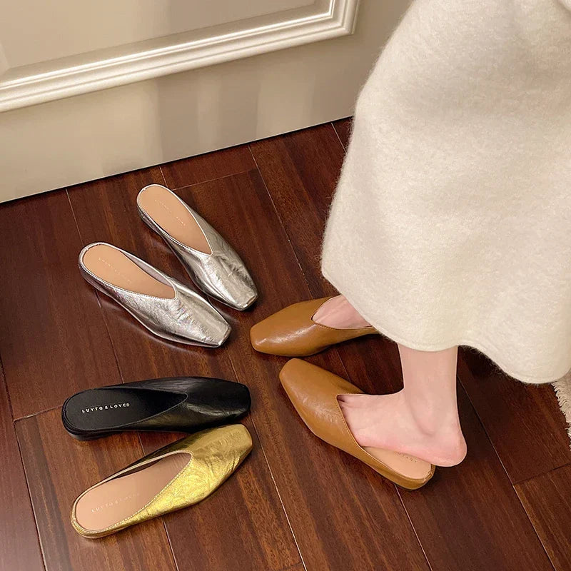 Beatrice | Mules Métalliques à Bout Carré