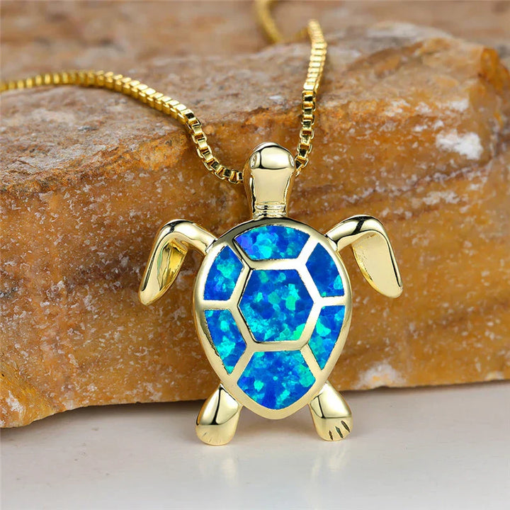 Pendentif Tortue en Opale de Feu Vert Vintage en Or