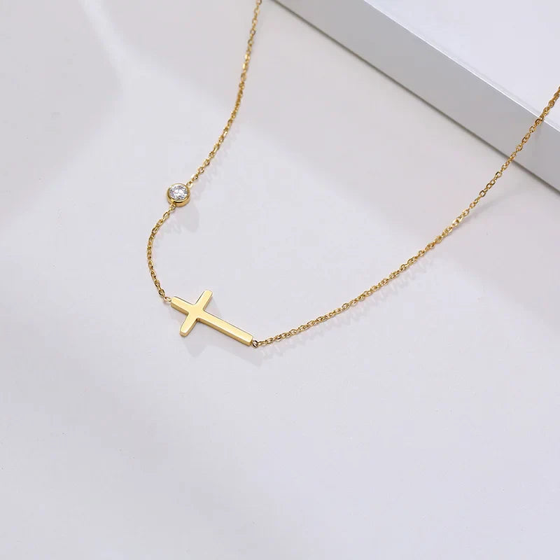 Radiant Side Cross Necklace