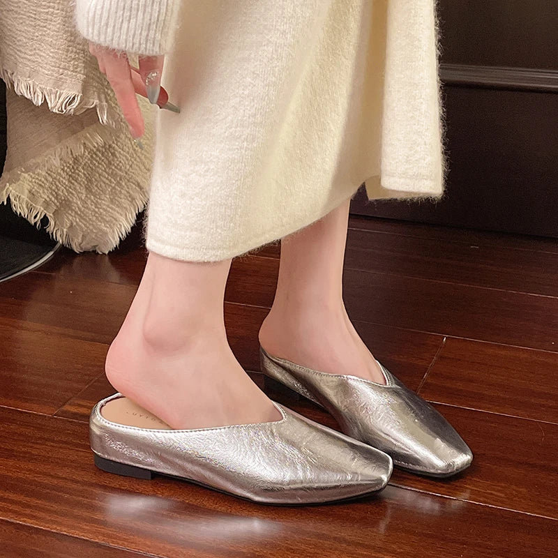 Beatrice | Mules Métalliques à Bout Carré