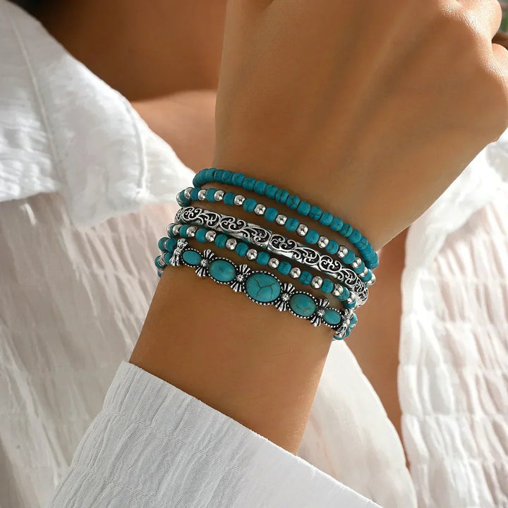Maëlys™ — Bracelet multi-rangs turquoise raffiné