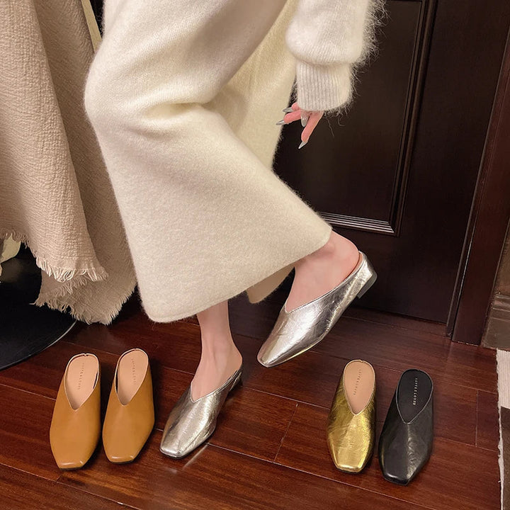 Beatrice | Mules Métalliques à Bout Carré