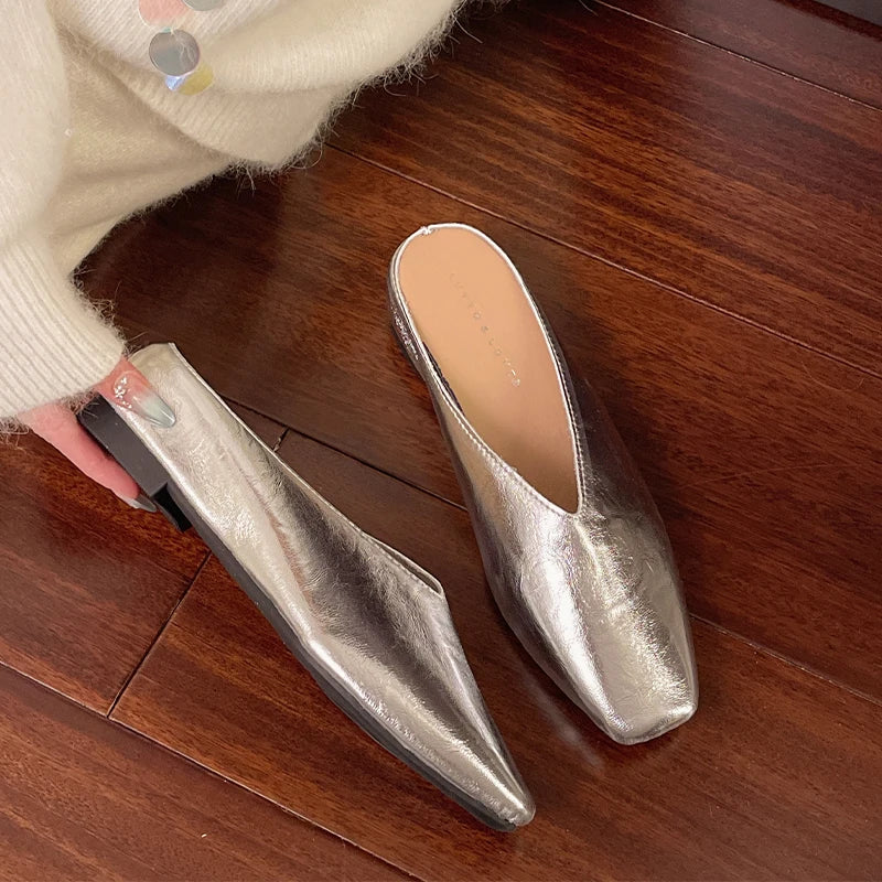Beatrice | Mules Métalliques à Bout Carré
