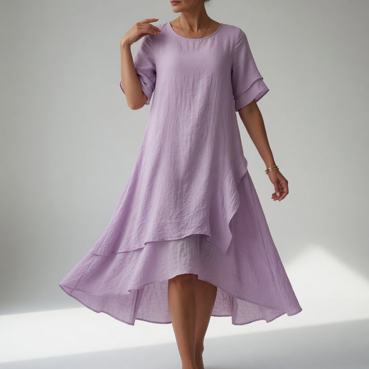 Stratéline™ — Robe midi superposée manches courtes ourlet asymétrique