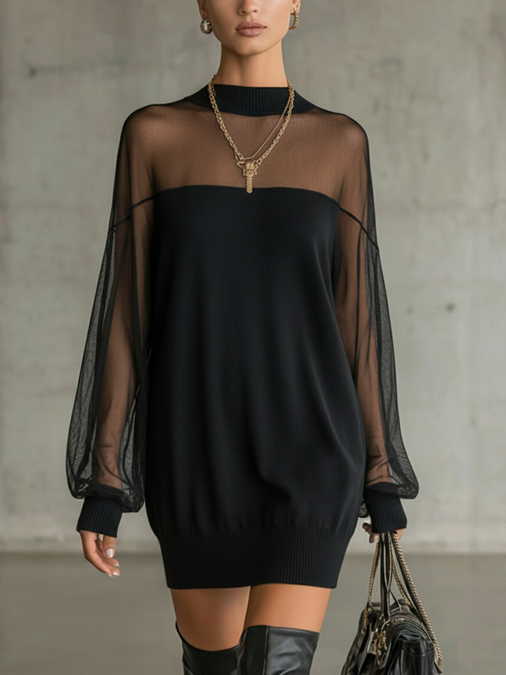 Amélie™ | Élégante Mini Robe Noire avec Manches en Résille