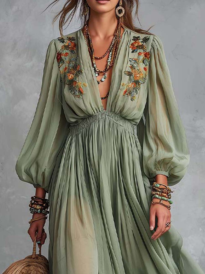 Élodine™ | Robe Maxi Bohémienne à Imprimé Floral