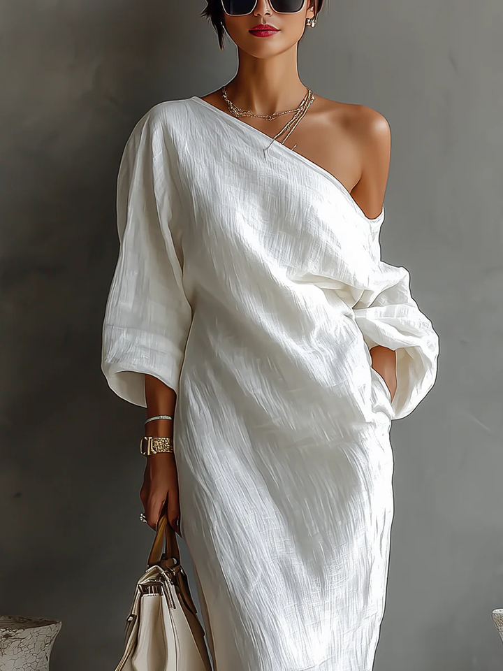 Elise™ | Élégante Robe Maxi à Épaule Dénudée en Blanc
