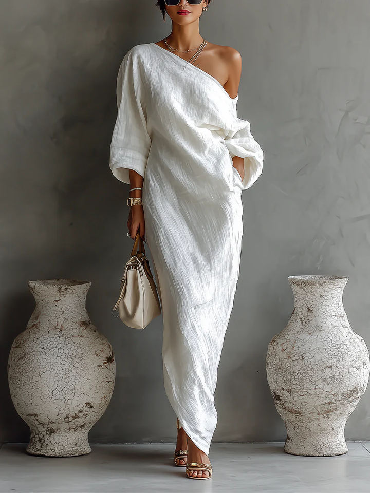 Elise™ | Élégante Robe Maxi à Épaule Dénudée en Blanc