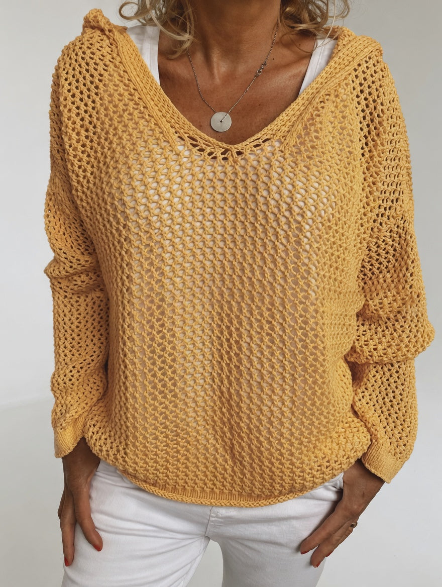Évarielle™ Yellow Open-Knit Sweater