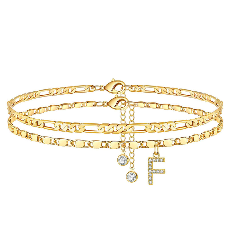 Lumière™ — Bracelet de cheville doré initiale strass élégance personnalisée