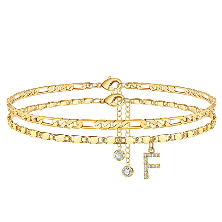 Lumière™ — Bracelet de cheville doré initiale strass élégance personnalisée