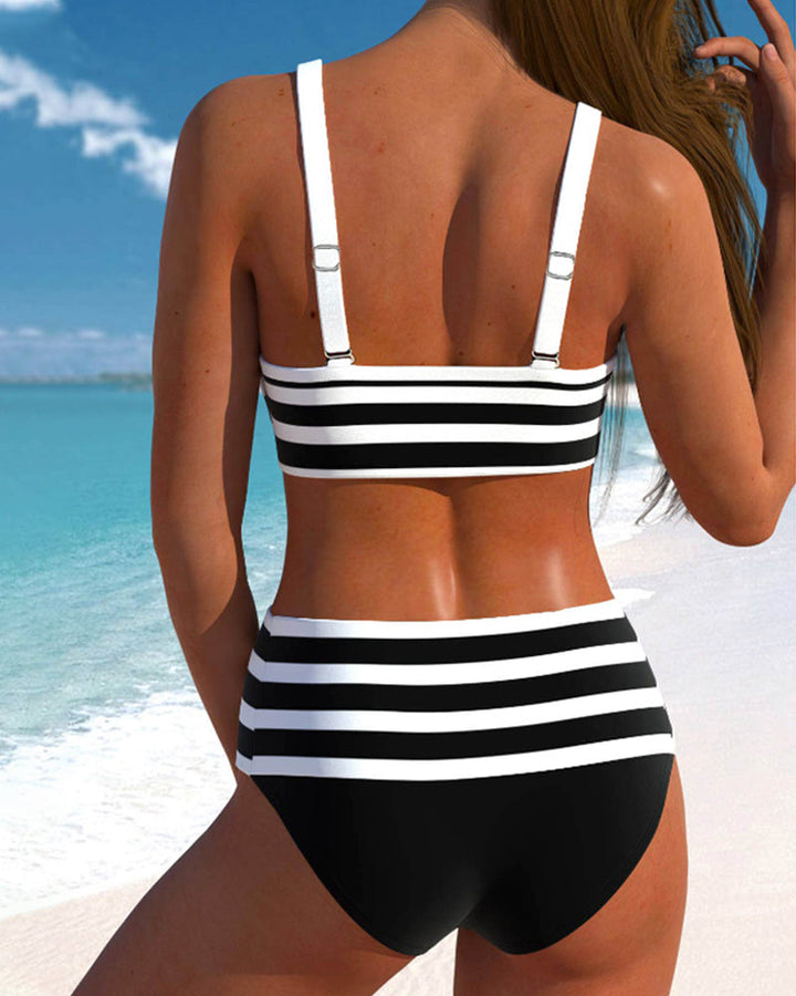 Laluna® | Bikini Rayé Taille Haute
