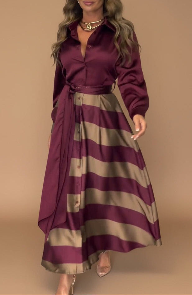 Mila™ - Robe Longue Rayée avec Dentelle