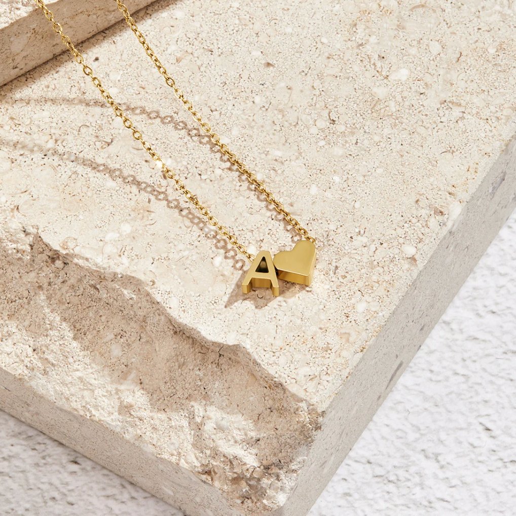 Minimalist Initial Necklace with Heart Charm