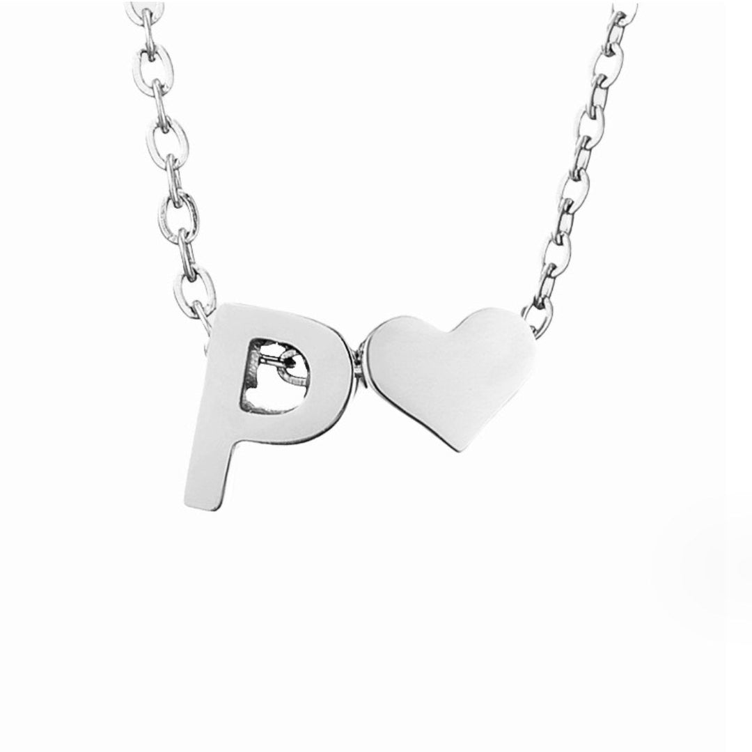 Minimalist Initial Necklace with Heart Charm