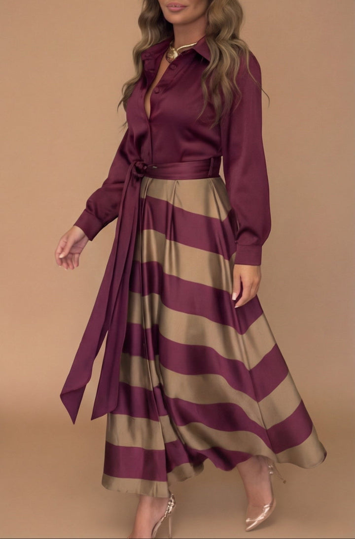 Mila™ - Robe Longue Rayée avec Dentelle