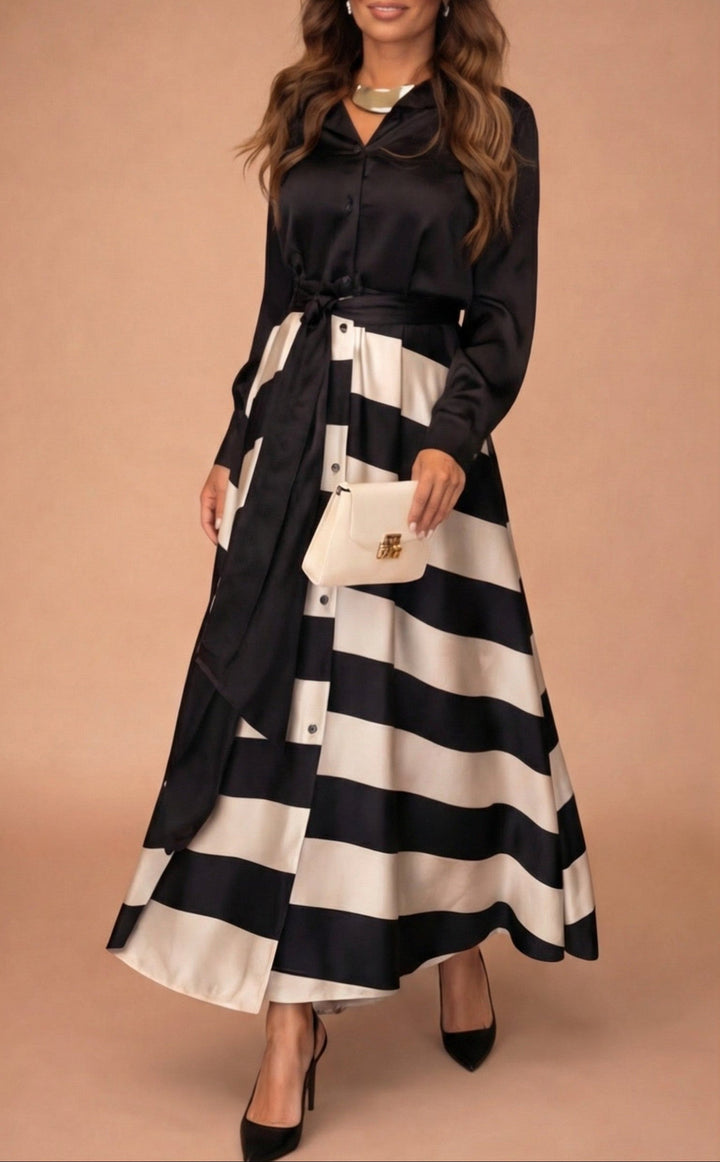 Mila™ - Robe Longue Rayée avec Dentelle