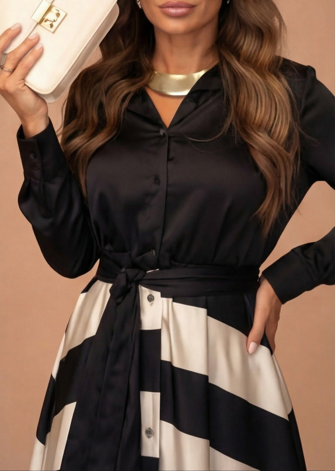 Mila™ - Robe Longue Rayée avec Dentelle