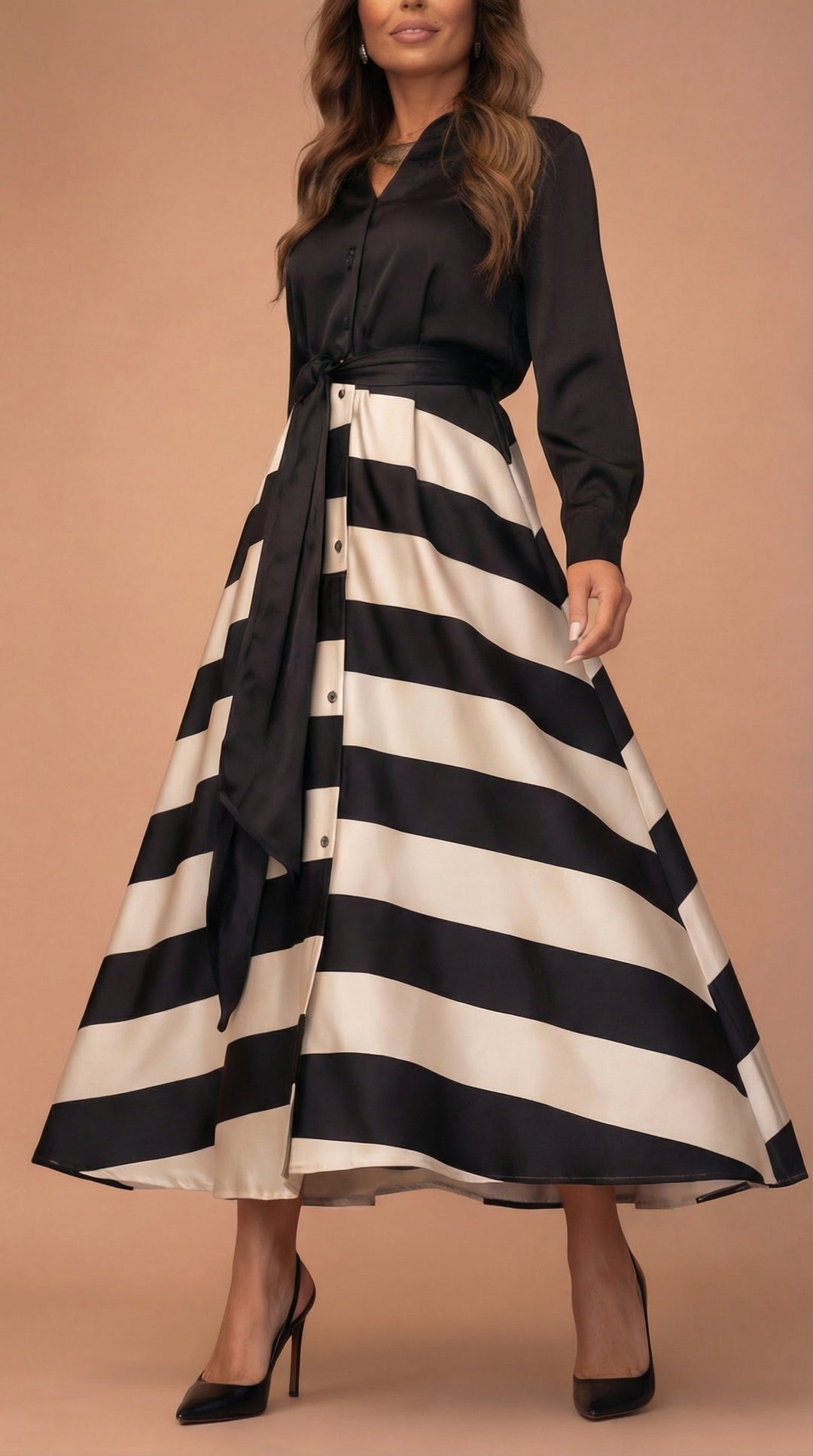 Mila™ - Robe Longue Rayée avec Dentelle