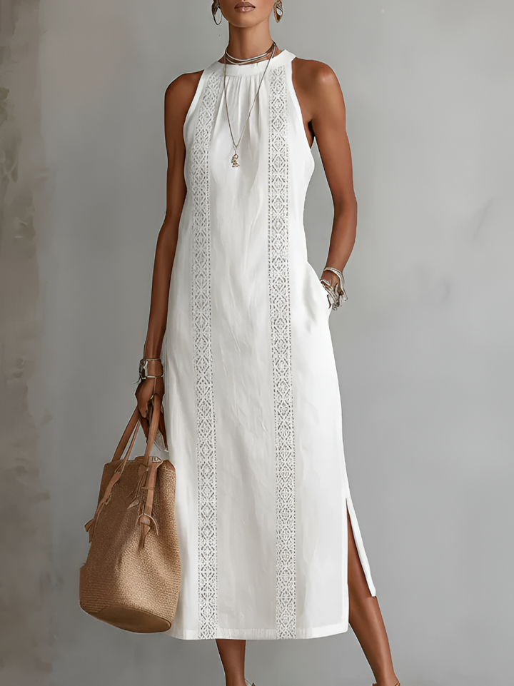 Tatiana | Robe Midi en Lin avec Col Mao
