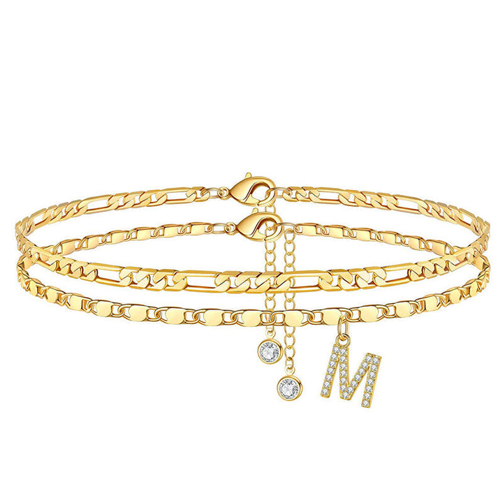 Lumière™ — Bracelet de cheville doré initiale strass élégance personnalisée