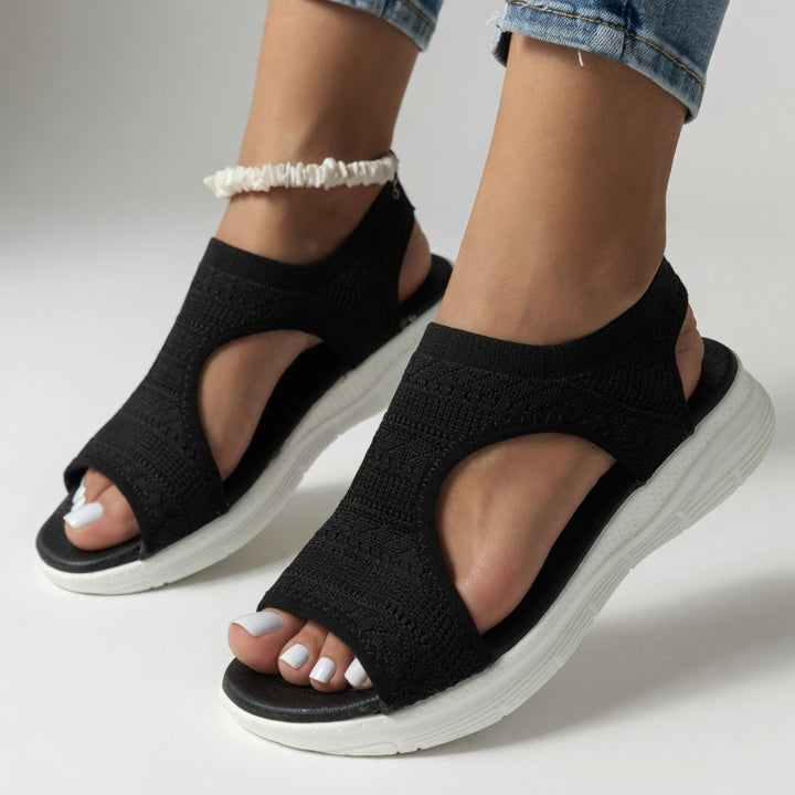 Confortine™ — Sandale compensée maille bout ouvert semelle souple