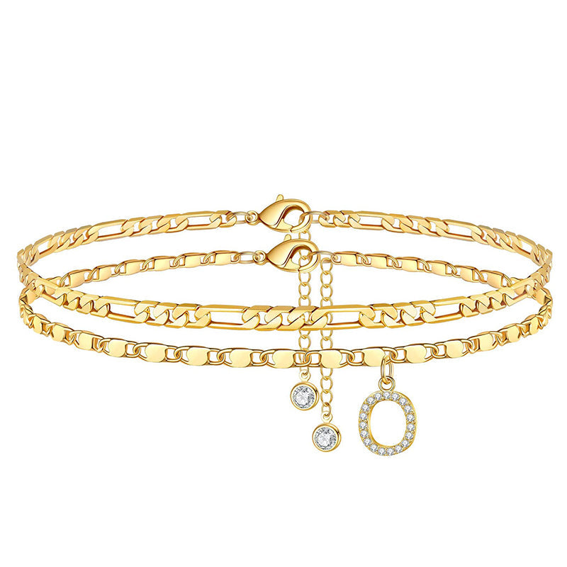 Lumière™ — Bracelet de cheville doré initiale strass élégance personnalisée