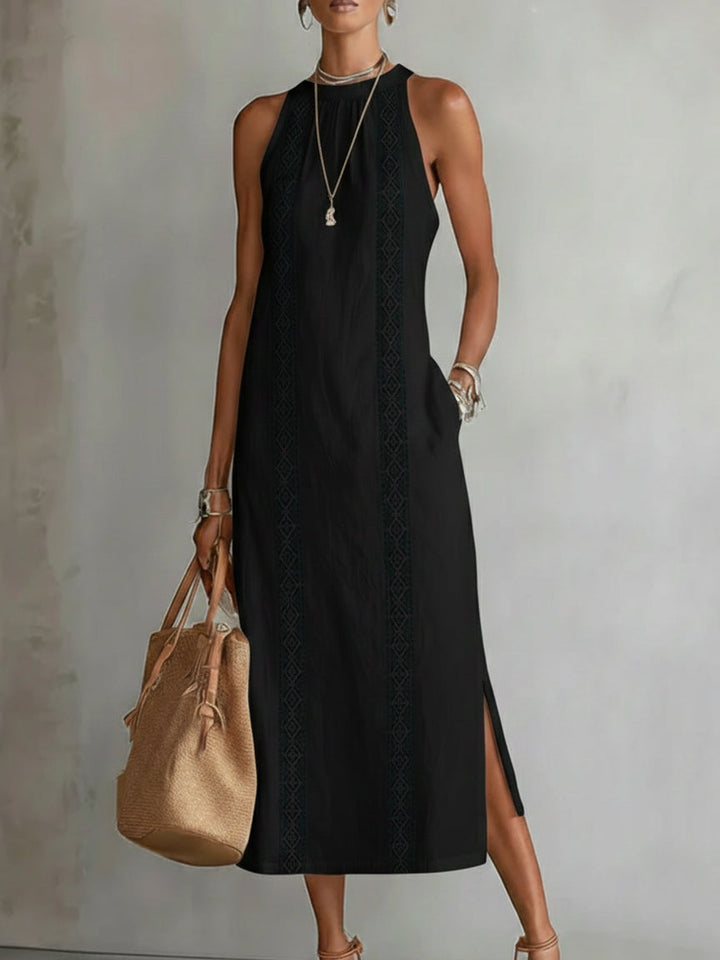 Tatiana | Robe Midi en Lin avec Col Mao