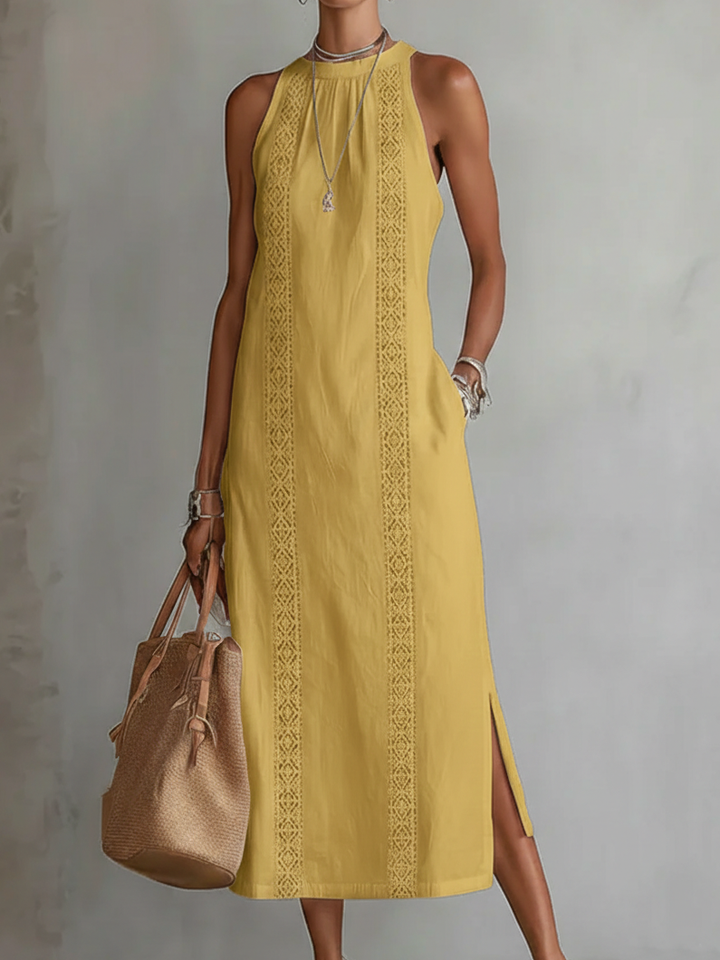Tatiana | Robe Midi en Lin avec Col Mao