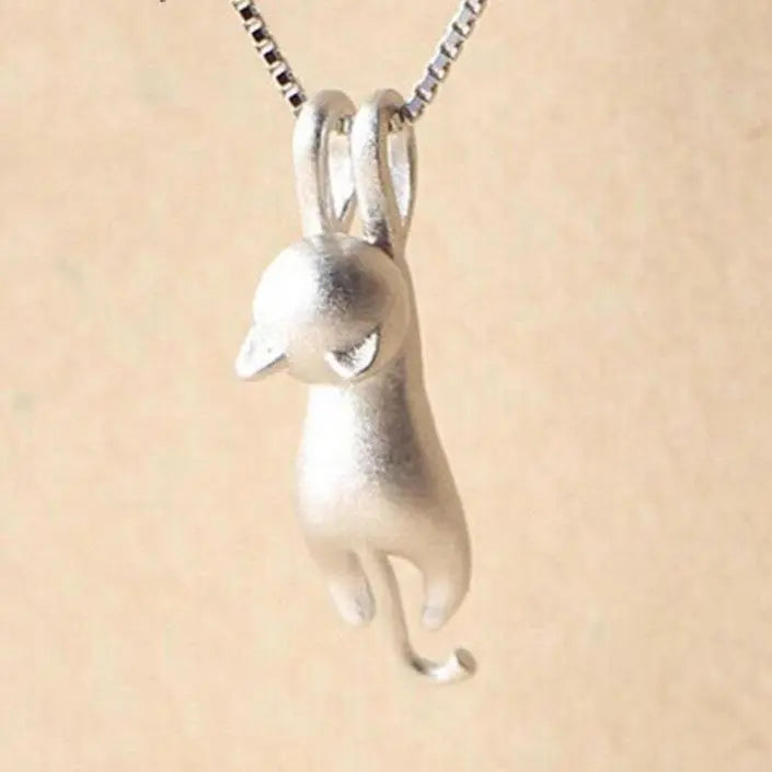 Playful Kitten Necklace in Sterling Silver 925