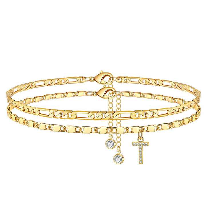 Lumière™ — Bracelet de cheville doré initiale strass élégance personnalisée