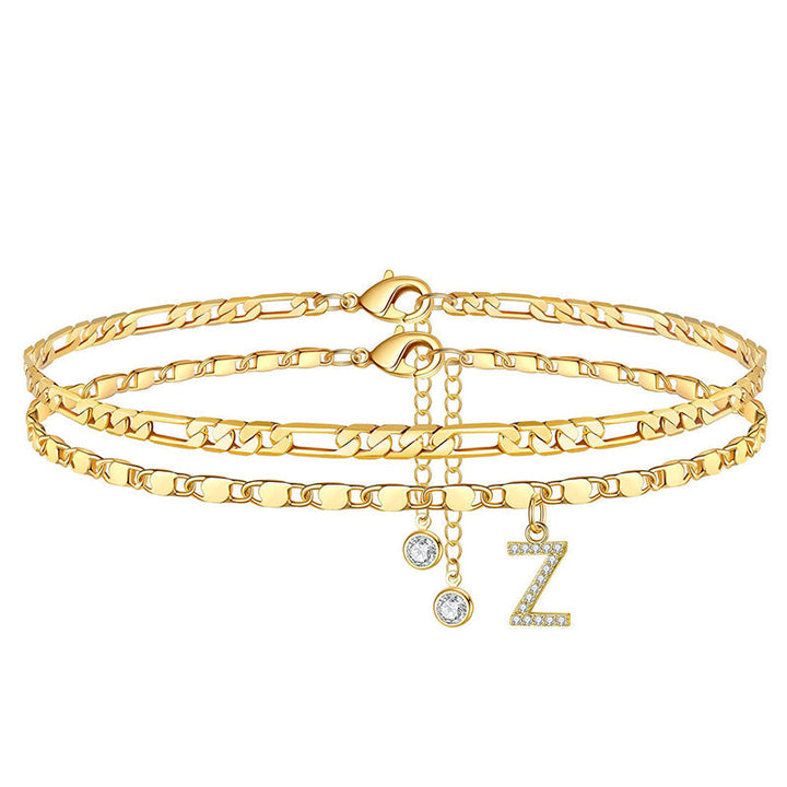 Lumière™ — Bracelet de cheville doré initiale strass élégance personnalisée